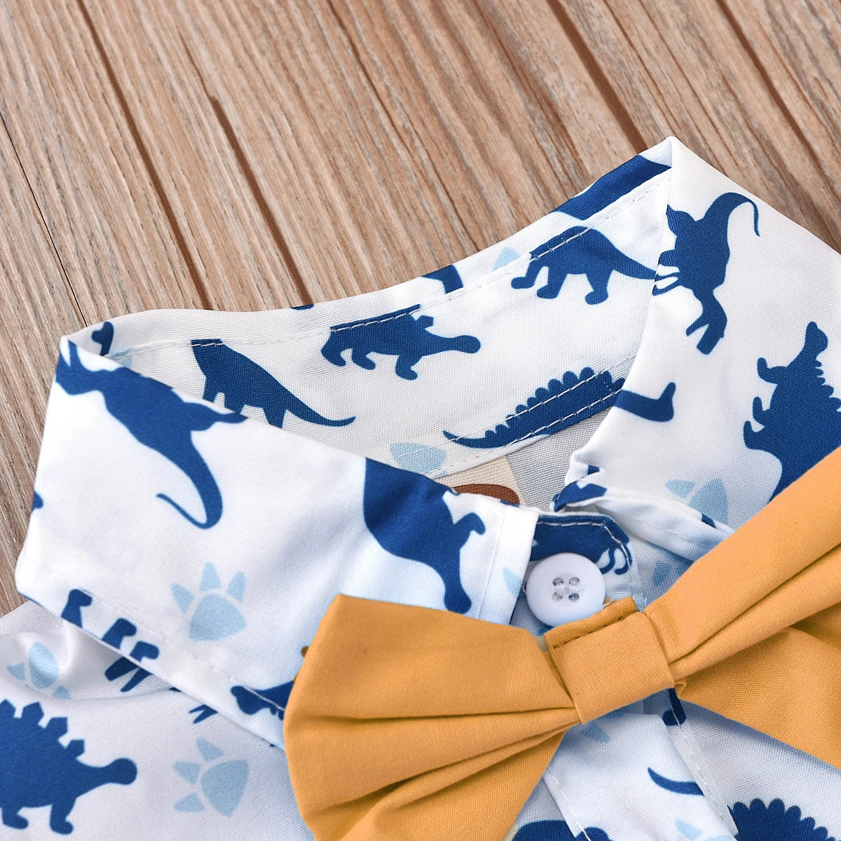 Summer Toddler Boys Dinosaur Printed Clothes Suit with Handsome Hat Bow for Baby Kids Fashion Short-Sleeved Newborn Romper Set