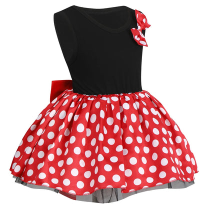 Toddler Baby Girl Polka Dots Princess Costume Birthday Party Fancy Dress up Halloween Cosplay Mouse Ears Dance Outfits for Child 4-5 Years Red + Black