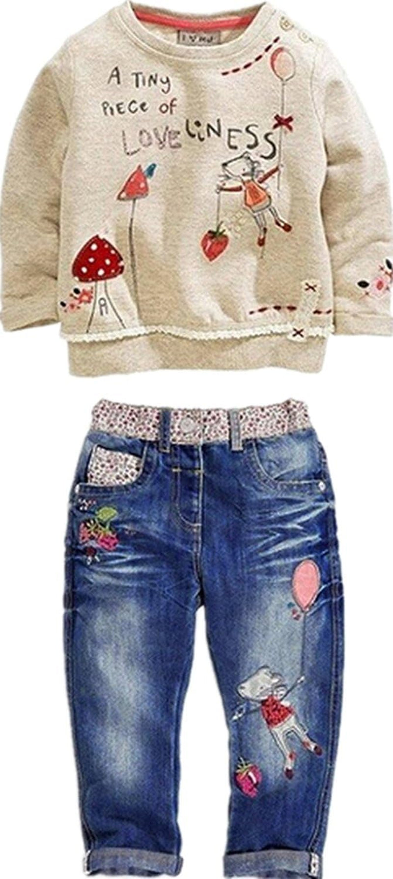 Toddler Girl Clothes 3T Girl Clothes Baby Girl Long Sleeve Floral Top+Jean Pants Outfit Set