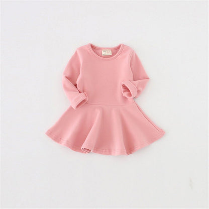 Toddler Baby Girls Long Sleeve Cotton Dress Solid Ruffle Tops