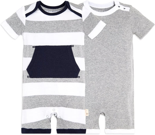 Baby Boys' Short Sleeve Rompers 2-Pack, 100% Organic Cotton One-Piece Coverall